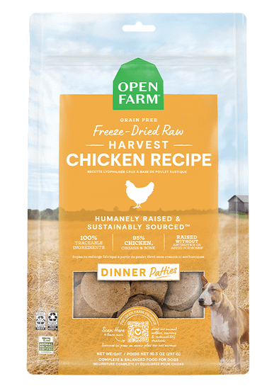 Open Farm Grain Free Harvest Chicken Recipe Freeze Dried Raw Dog Food Patties