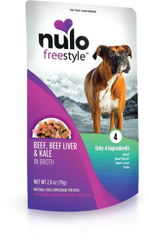 Nulo Freestyle Grain Free Beef, Beef Liver & Kale in Broth Meaty Dog Food Topper Pouch