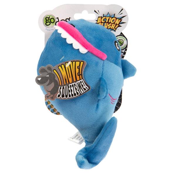 GoDog Action Animated Squeaker Plush Shark Toy for Dogs