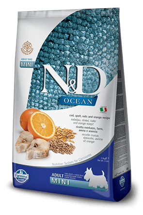 Farmina Ocean N&D Natural & Delicious Ancestral Grain Mini Adult Cod, Spelt, Oats & Orange Dry Dog Food