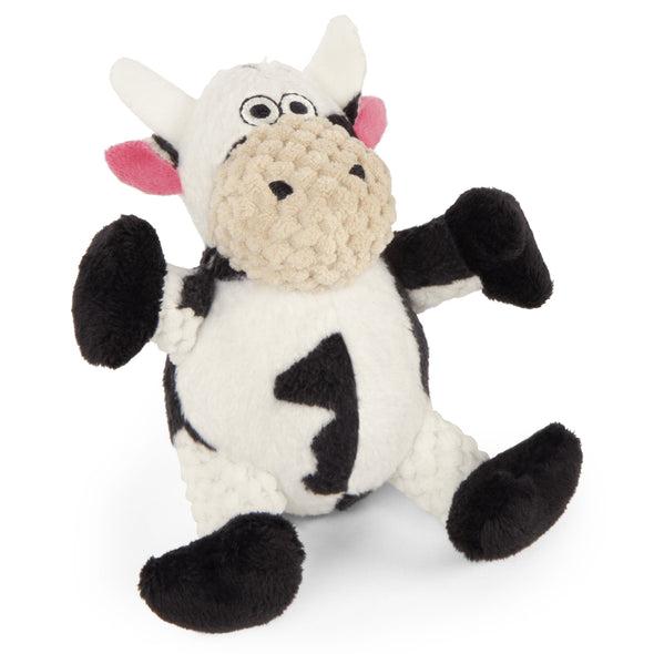 goDog Checkers Sitting Cow with Chew Guard Technology Durable Plush Dog Toy
