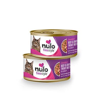 Nulo Freestyle Grain Free Shredded Beef & Rainbow Trout Recipe in Gravy Canned Cat Food