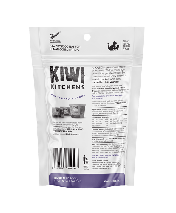 Kiwi Kitchens Raw Freeze Dried Vension Recipe Treats for Cats