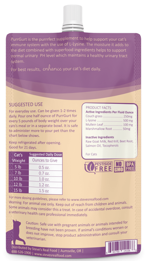 Steve's Real Food Enhance PurrGurt Raw Goat Milk Supplement for Cats