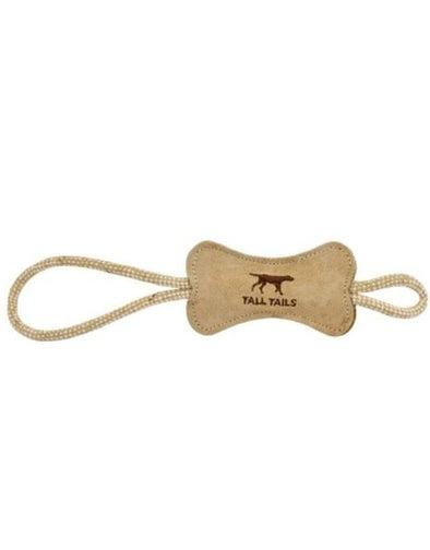 Tall Tails Natural Leather Bone Rope Leather Tug Toy for Dogs